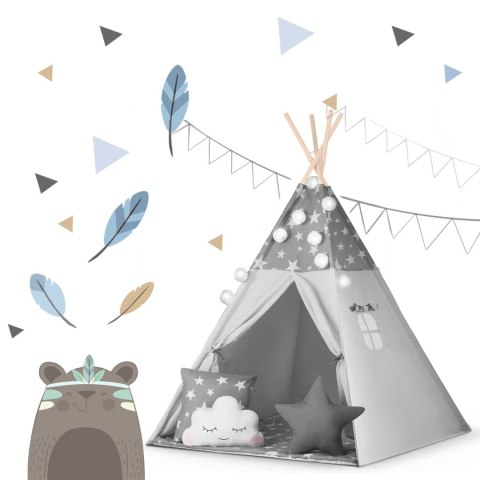 Namiot tipi dla dzieci z girlandą i światełkami Nukido - szare w gwiazdki Namiot tipi dla dzieci z girlandą i światełkami Nukido - szare w gwiazdki