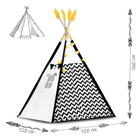 Namiot tipi dla dzieci z girlandą i światełkami Nukido biało czarny z pandą Namiot tipi dla dzieci z girlandą i światełkami Nukido biało czarny z pandą