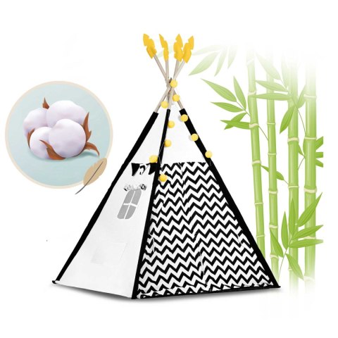 Namiot tipi dla dzieci z girlandą i światełkami Nukido biało czarny z pandą Namiot tipi dla dzieci z girlandą i światełkami Nukido biało czarny z pandą