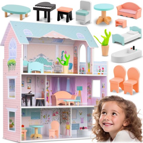 Duży Drewniany domek dla lalek 3-piętrowy Ricokids RK-878 Duży Drewniany domek dla lalek 3-piętrowy Ricokids RK-878