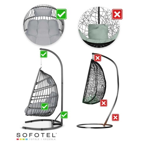 Fotel ogrodowy wiszący Luisiana szary + szare poduszki Sofotel Fotel ogrodowy wiszący Luisiana szary + szare poduszki Sofotel