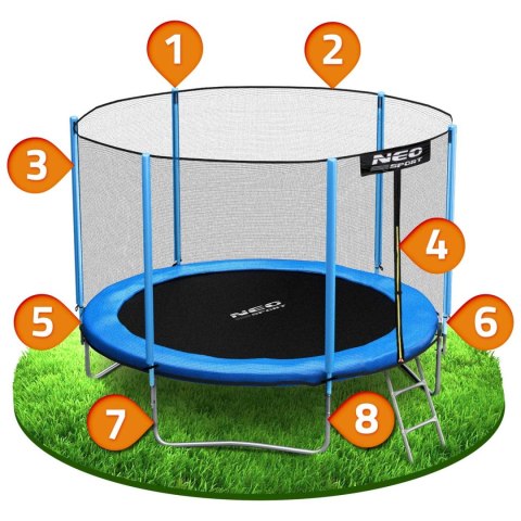 Trampolina ogrodowa 8ft/252cm siatka zewnętrzna i drabinką Trampolina ogrodowa 8ft/252cm siatka zewnętrzna i drabinką