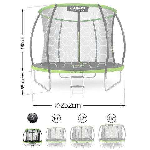 Trampolina ogrodowa profilowana 8ft/252cm z siatką wewnętrzną Neo-Sport Trampolina ogrodowa profilowana 8ft/252cm z siatką wewnętrzną Neo-Sport