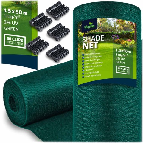 Siatka cieniująca 1,5x50m 110 g/m2 + 50 zacisków zielona Siatka cieniująca 1,5x50m 110 g/m2 + 50 zacisków zielona